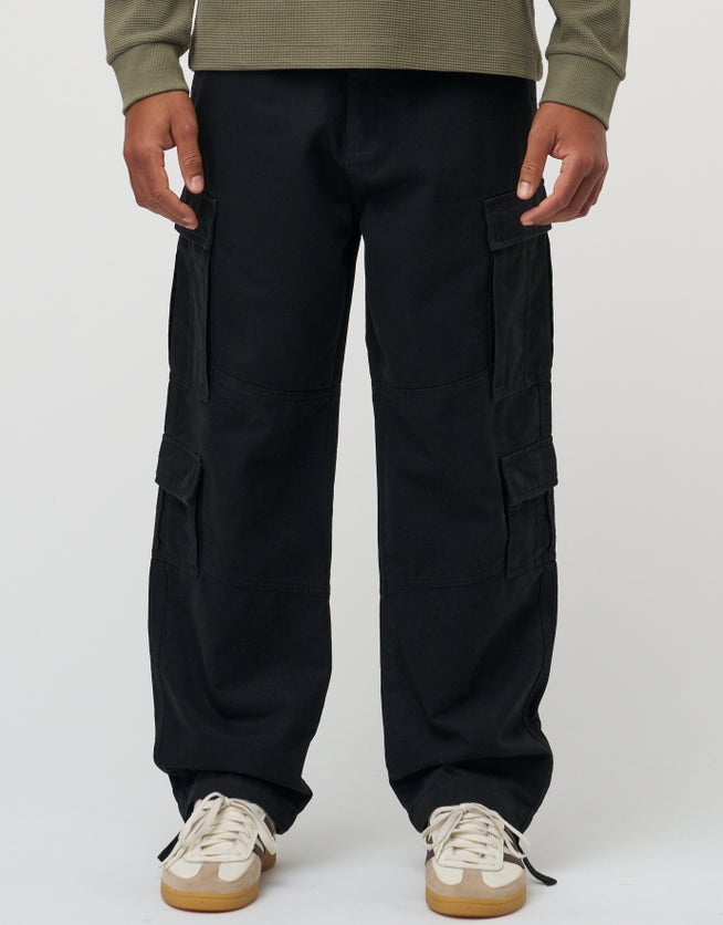 Baggy Double Pocket Cargo Pants in Black | Hallensteins AU