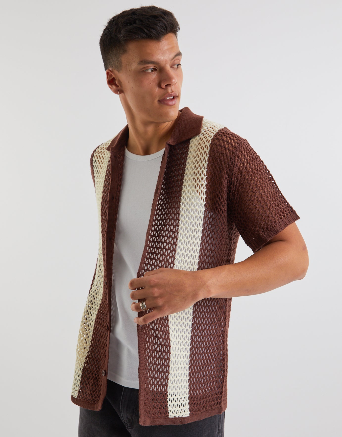 Double Stripe Knitted Short Sleeve 