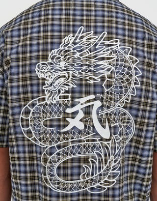 Dragon Check Quarter Zip Short Sleeve Shirt in Blue Check Detail
