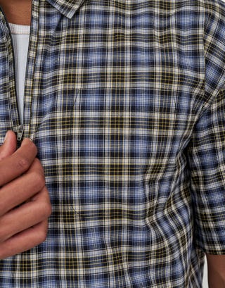 Dragon Check Quarter Zip Short Sleeve Shirt in Blue Check Detail2