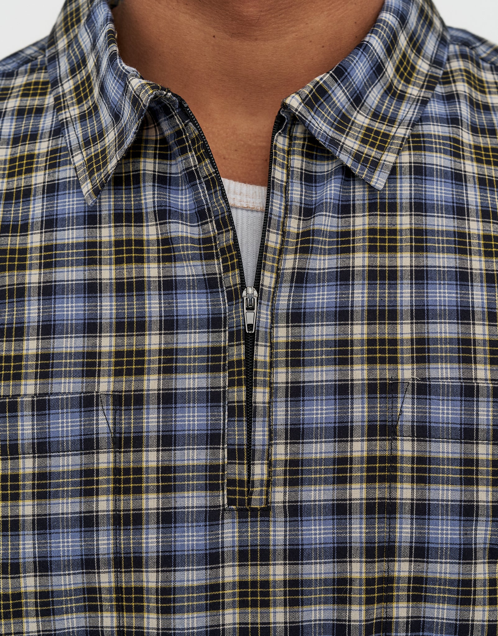 Dragon Check Quarter Zip Short Sleeve Shirt in Blue Check