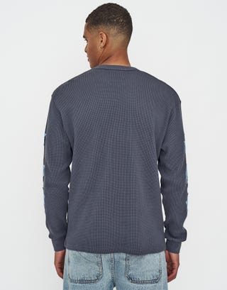 Dragon Waffle Long Sleeve T Shirt in Shadow Blue Back