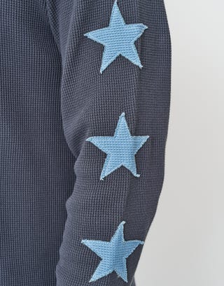 Dragon Waffle Long Sleeve T Shirt in Shadow Blue Detail