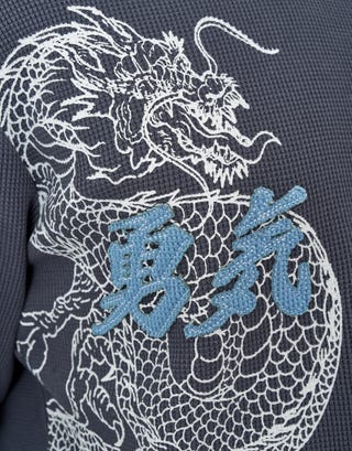 Dragon Waffle Long Sleeve T Shirt in Shadow Blue Detail3