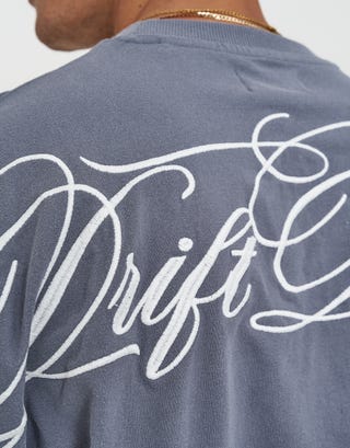 Drift Divison Box Fit T Shirt in Storm Grey Detail