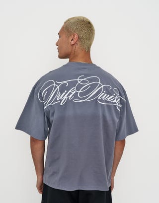 Drift Divison Box Fit T Shirt in Storm Grey Front
