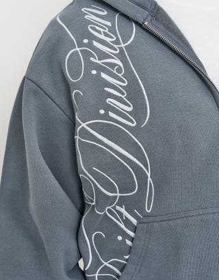 Drift Division Oversized Zip Up Hoodie in Storm Grey Detail