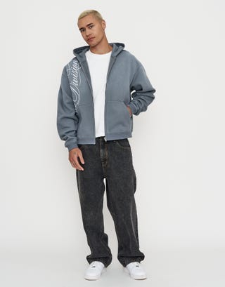 Drift Division Oversized Zip Up Hoodie in Storm Grey Full