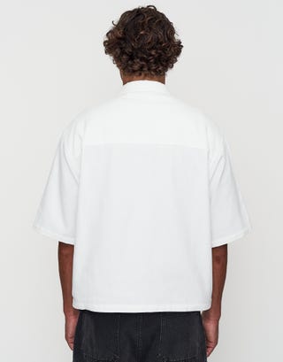 Tokyo Cropped Mechanic Zip Up Shirt in Off White Back