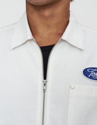 Tokyo Cropped Mechanic Zip Up Shirt in Off White Detail