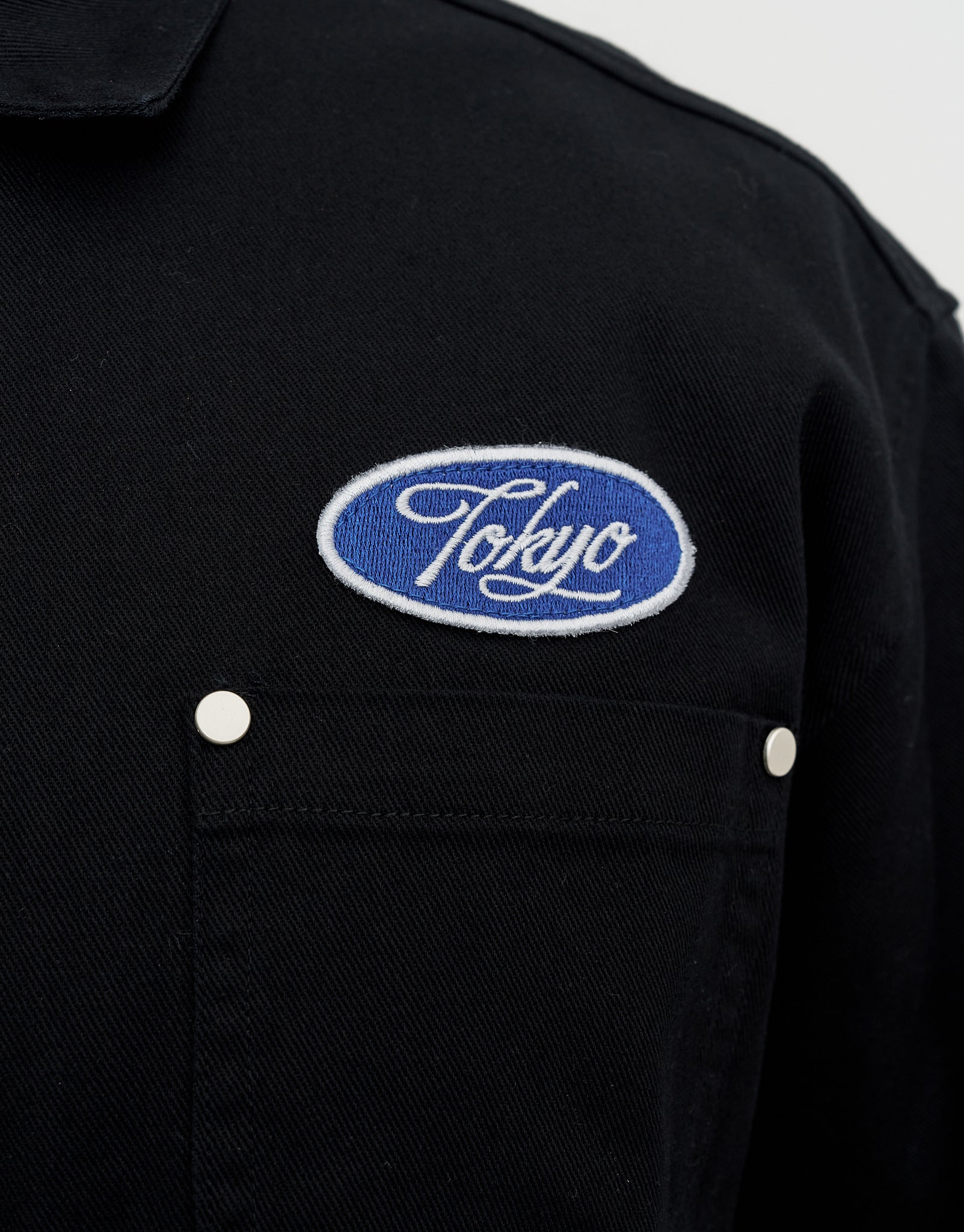 Tokyo Cropped Mechanic Zip Up Shirt in Solid Black | Hallensteins NZ