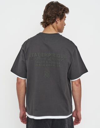Empire State Double Hem Relaxed Fit T Shirt in Pewter Grey Back