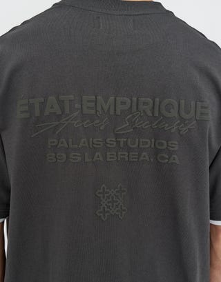 Empire State Double Hem Relaxed Fit T Shirt in Pewter Grey Detail2
