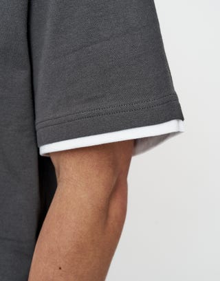 Empire State Double Hem Relaxed Fit T Shirt in Pewter Grey Detail3