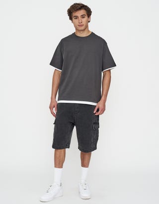 Empire State Double Hem Relaxed Fit T Shirt in Pewter Grey Full