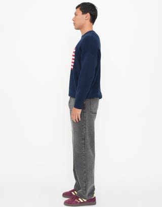 Americana Crew Neck Knit Jumper in Navy Detail2
