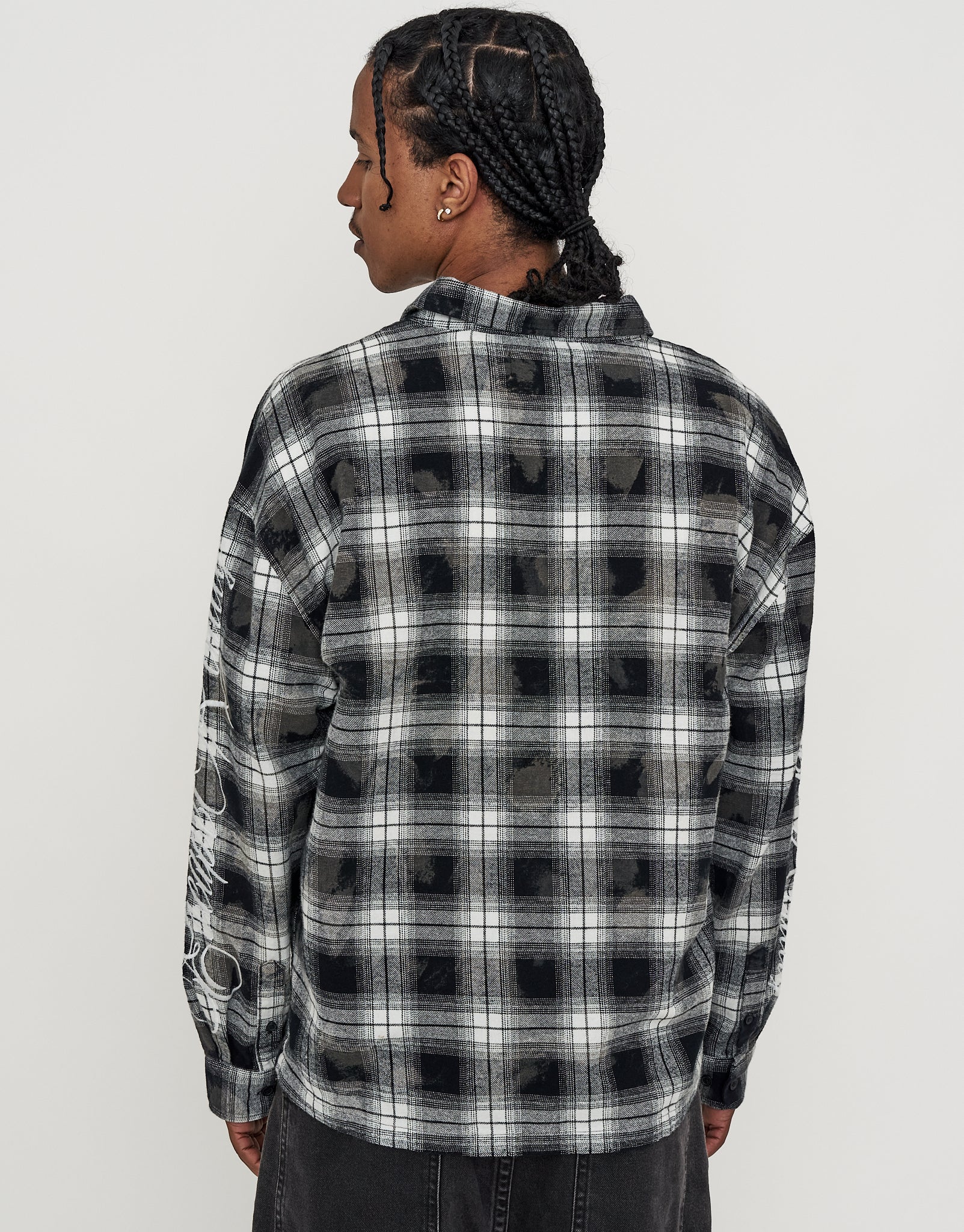 Script Check Oversized Long Sleeve Shirt in Black Check