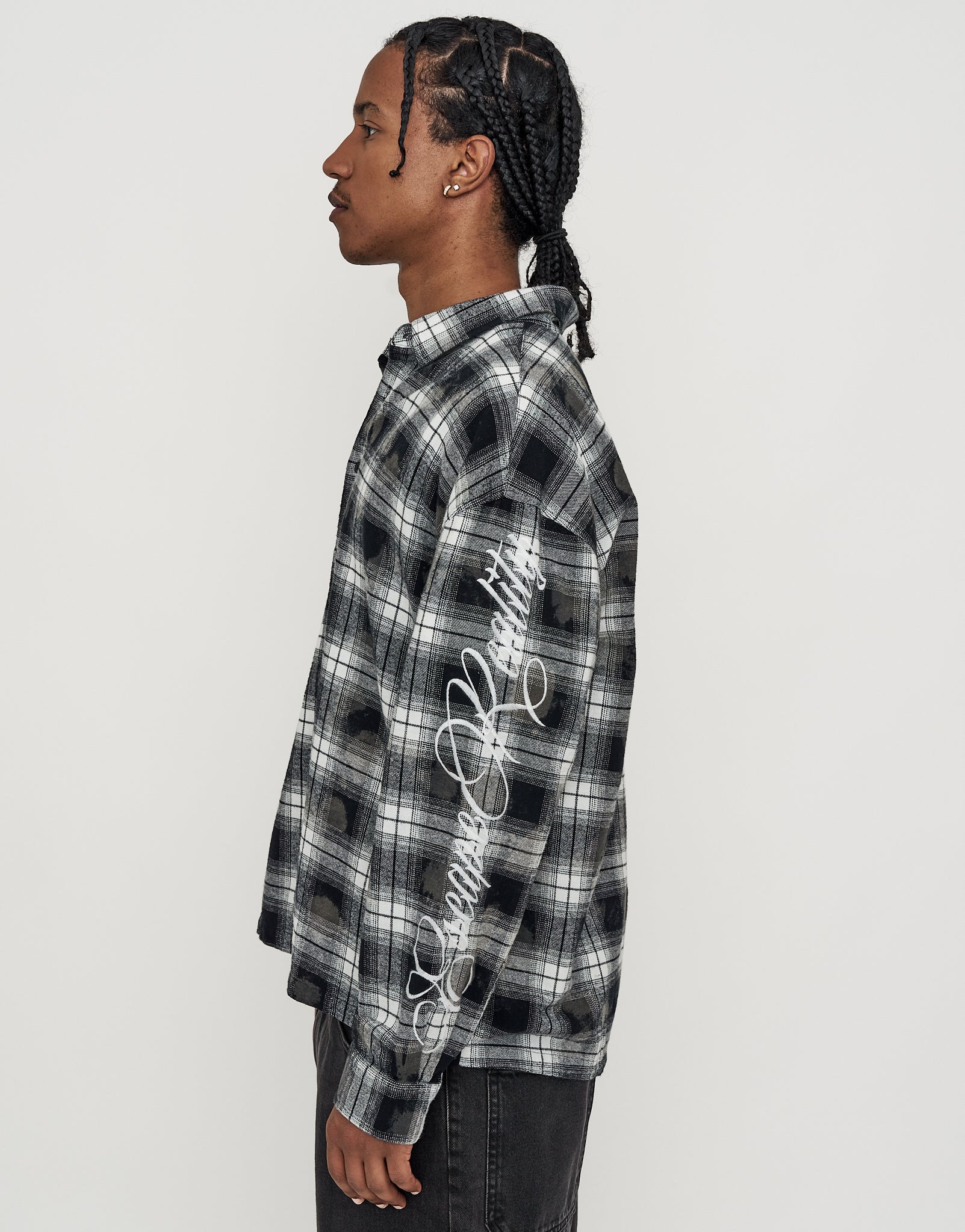 Script Check Oversized Long Sleeve Shirt in Black Check