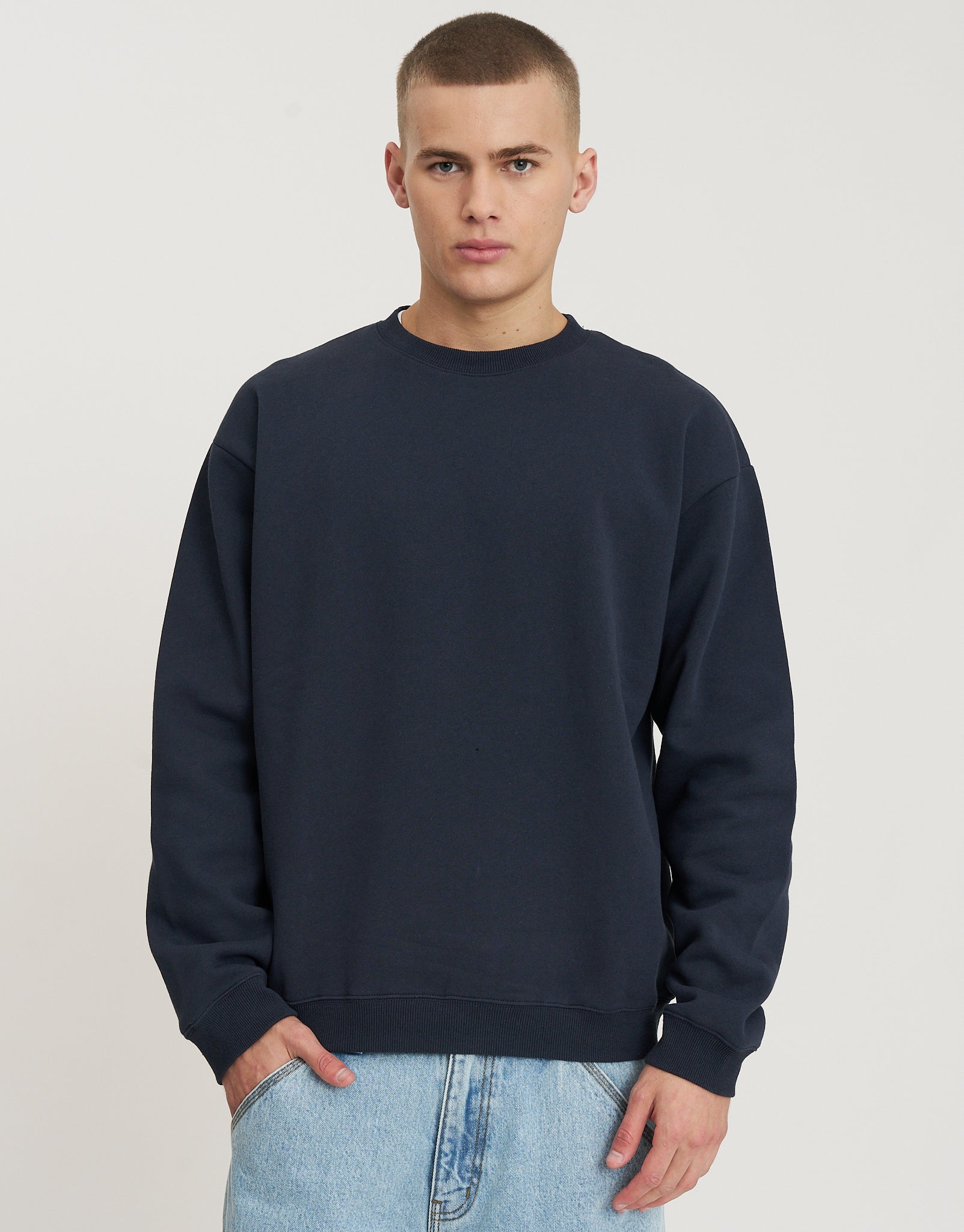 Essential Oversized Crew Neck Sweat in Ink Navy | Hallensteins NZ