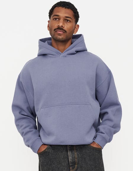 Cropped Oversized Heavyweight Plain Hoodie in Violet Hallensteins NZ