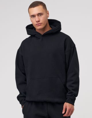 Oversized Heavyweight Plain Hoodie in Black Detail2