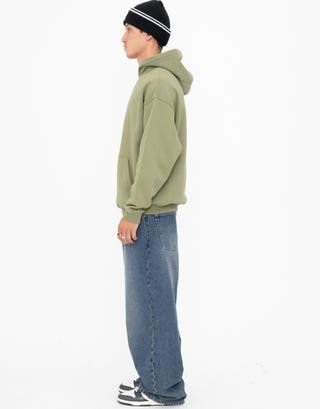 Oversized Heavyweight Plain Hoodie in Olive Detail2