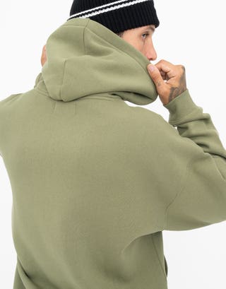 Oversized Heavyweight Plain Hoodie in Olive Detail3