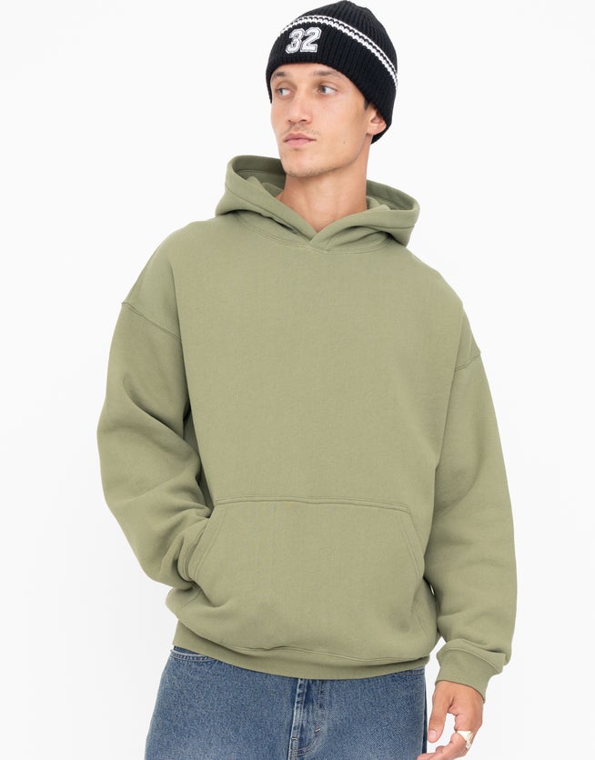 Oversized Heavyweight Plain Hoodie in Olive Hallensteins NZ