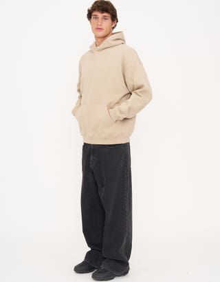 Oversized Heavyweight Plain Hoodie in Sand Detail2