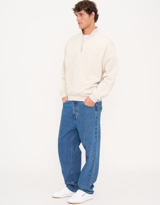 Essential Oversized Quarter Zip Sweat in Cloud Detail2