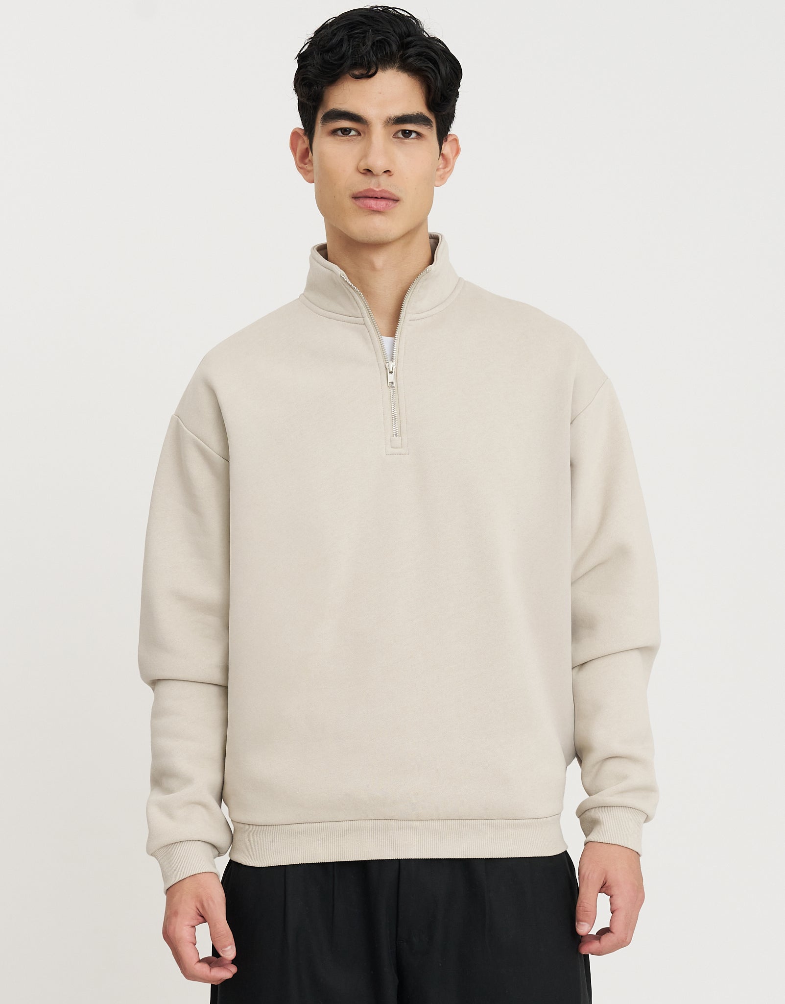 Essential Oversized Quarter Zip Sweat in Ecru | Hallensteins NZ
