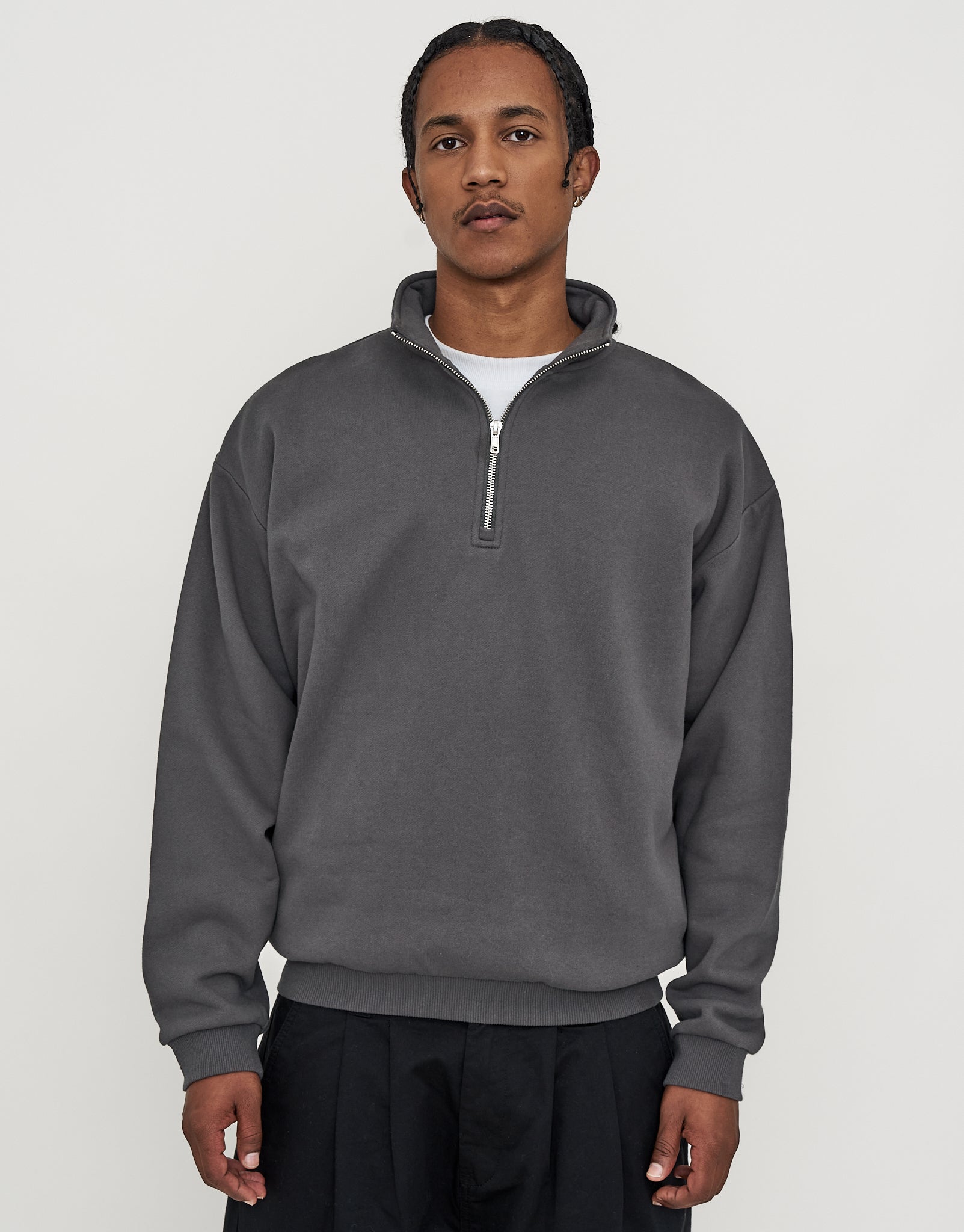 Essential Oversized Quarter Zip Sweat in Pewter Grey | Hallensteins NZ