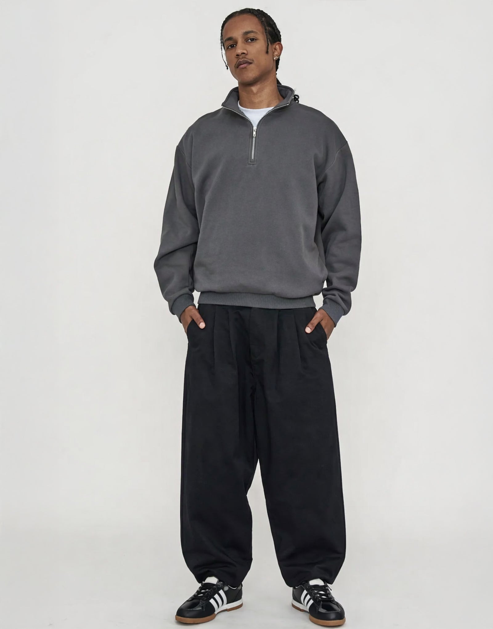 Essential Oversized Quarter Zip Sweat in Pewter Grey | Hallensteins NZ