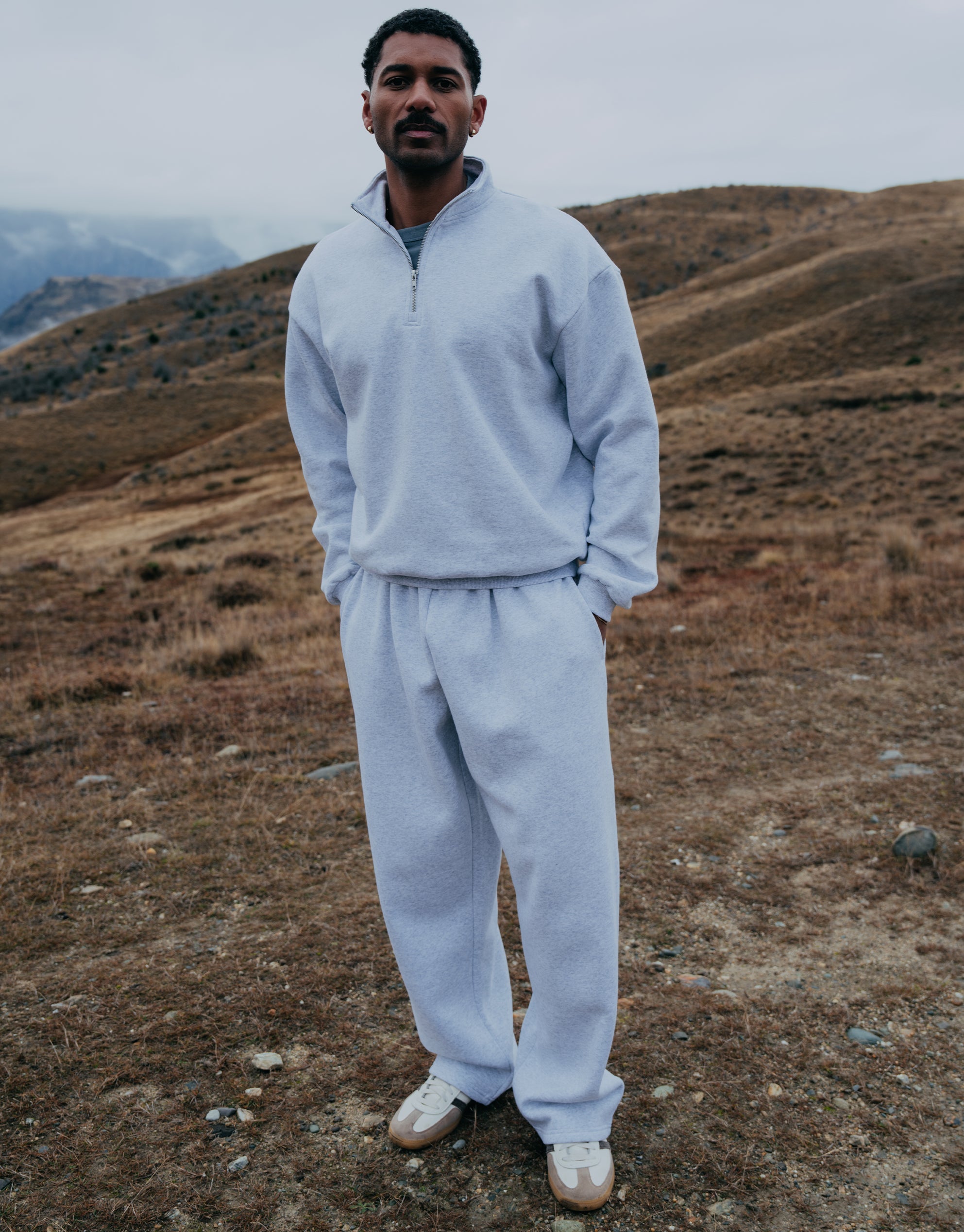 Essential Oversized Quarter Zip Sweat in Snow Marl | Hallensteins NZ
