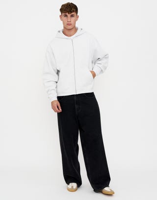 Heavyweight Oversized Zip Up Hoodie in Snow Marle Detail2