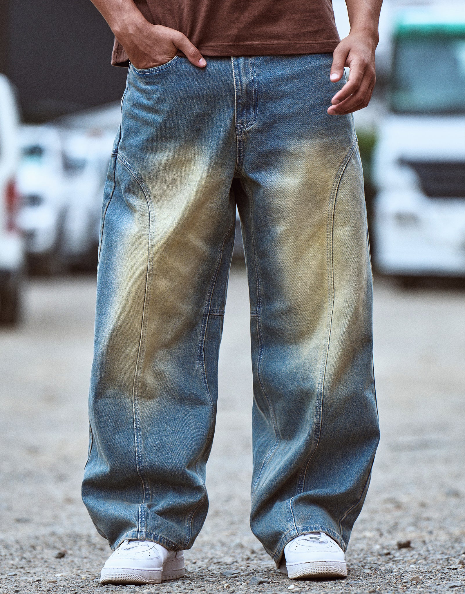 Panelled Extra Baggy Fit Jeans in Blue Fade | Hallensteins AU