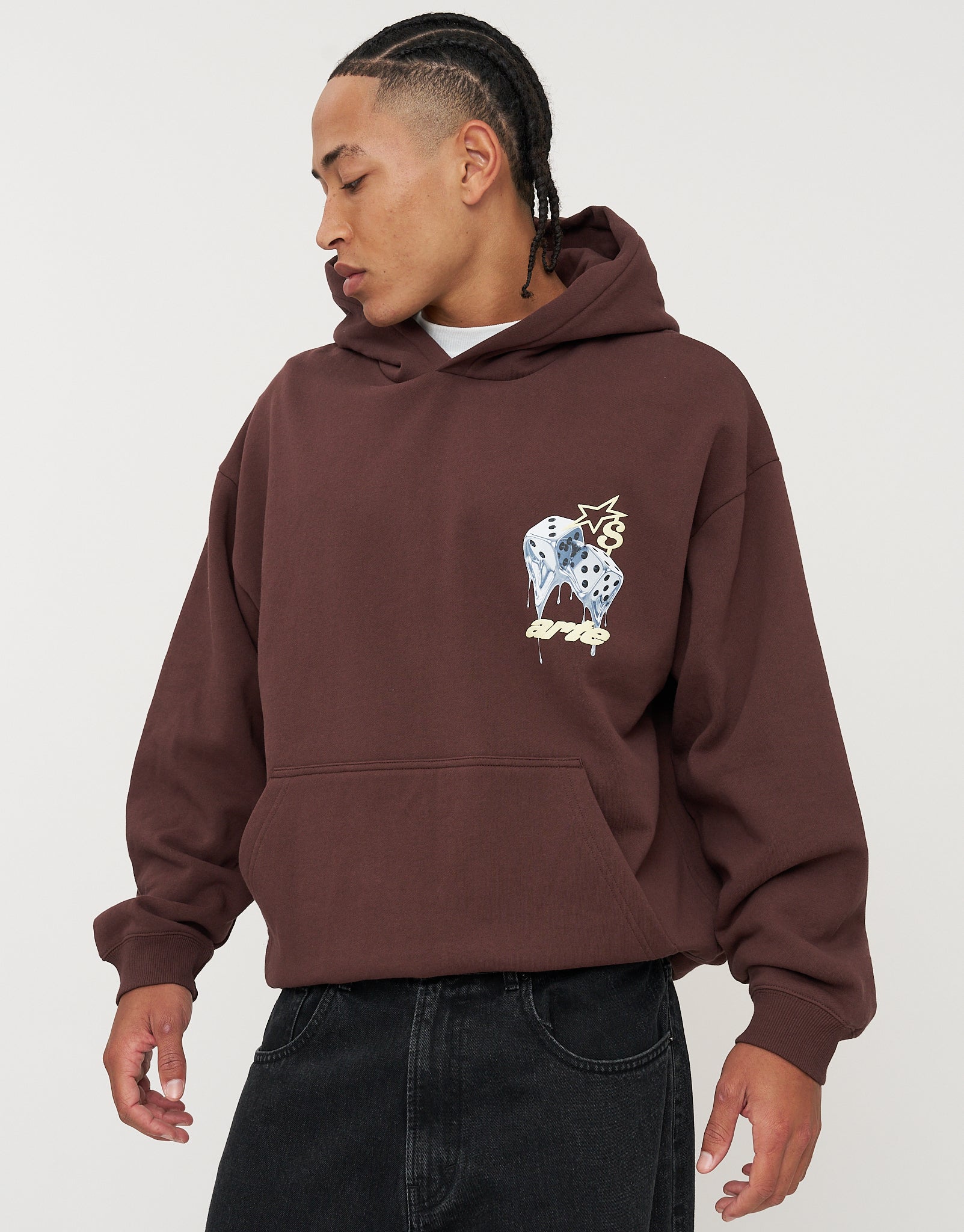 Future Dice Print Oversized Hoodie in Bitter Brown | Hallensteins NZ