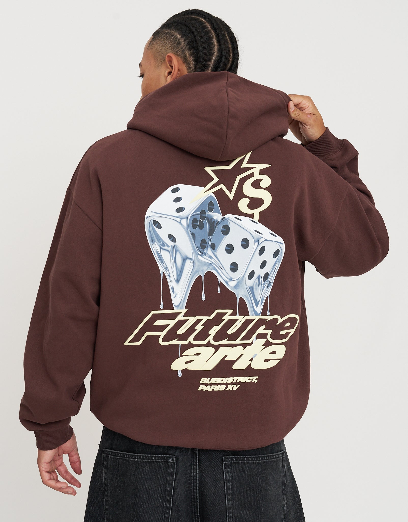 Future Dice Print Oversized Hoodie in Bitter Brown | Hallensteins NZ