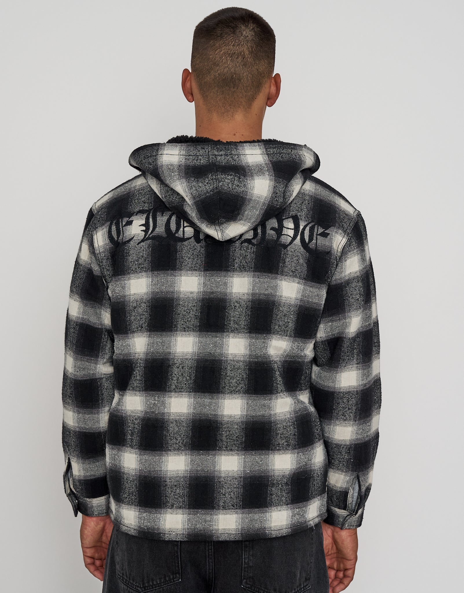 Elusive Check Sherpa Zip Up Jacket in Black Check | Hallensteins NZ
