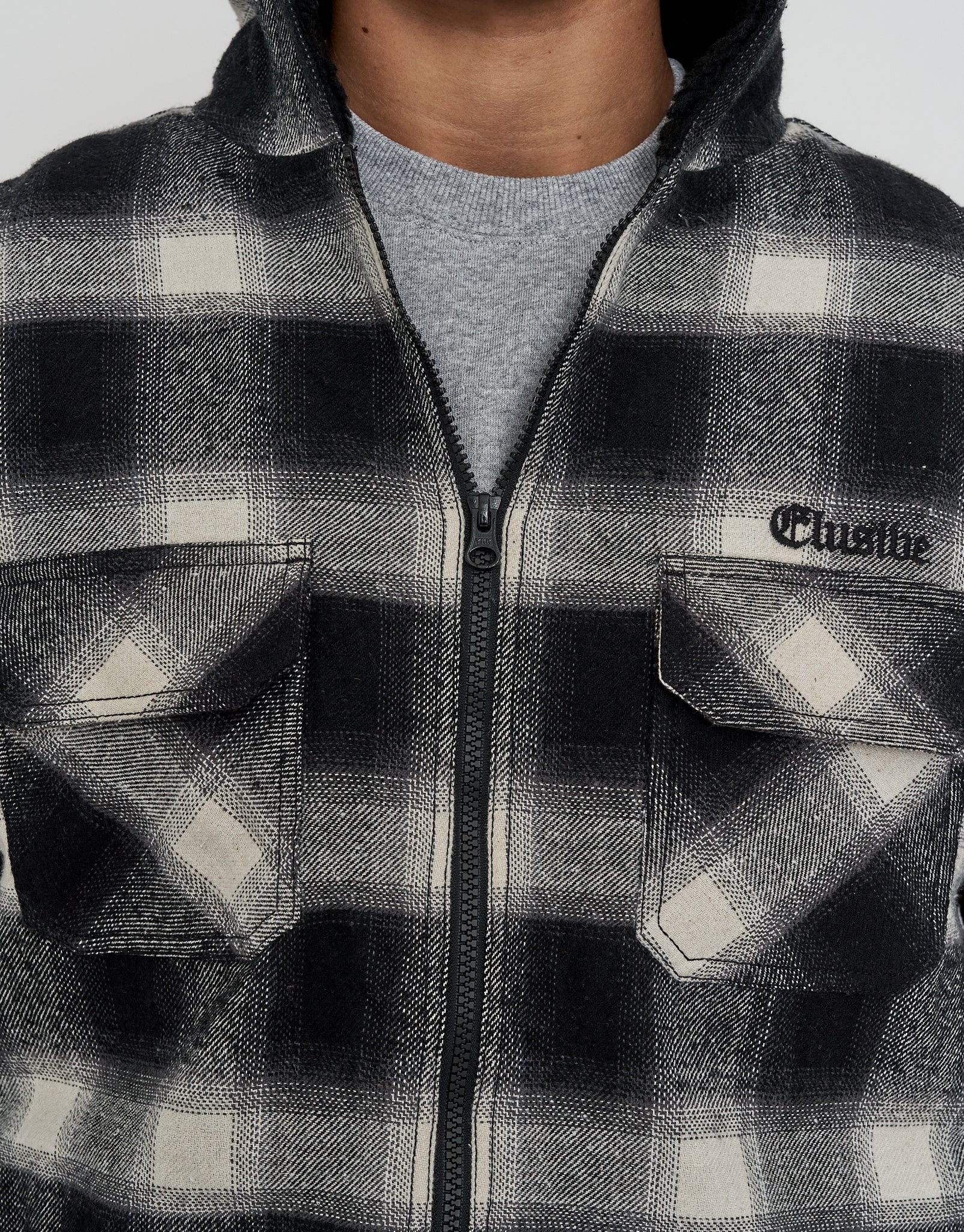 Elusive Check Sherpa Zip Up Jacket in Black Check | Hallensteins NZ