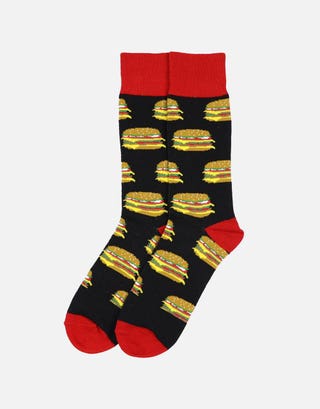 Burger Pattern Dress Socks in Black Front