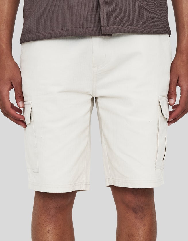 Herringbone Regular Fit Cargo Shorts in Bone Hallensteins NZ