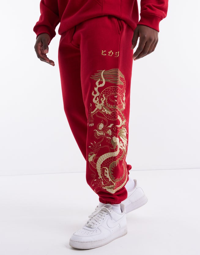 Dragon Gold Embroidered Track Pant in Chilli Red Hallensteins AU