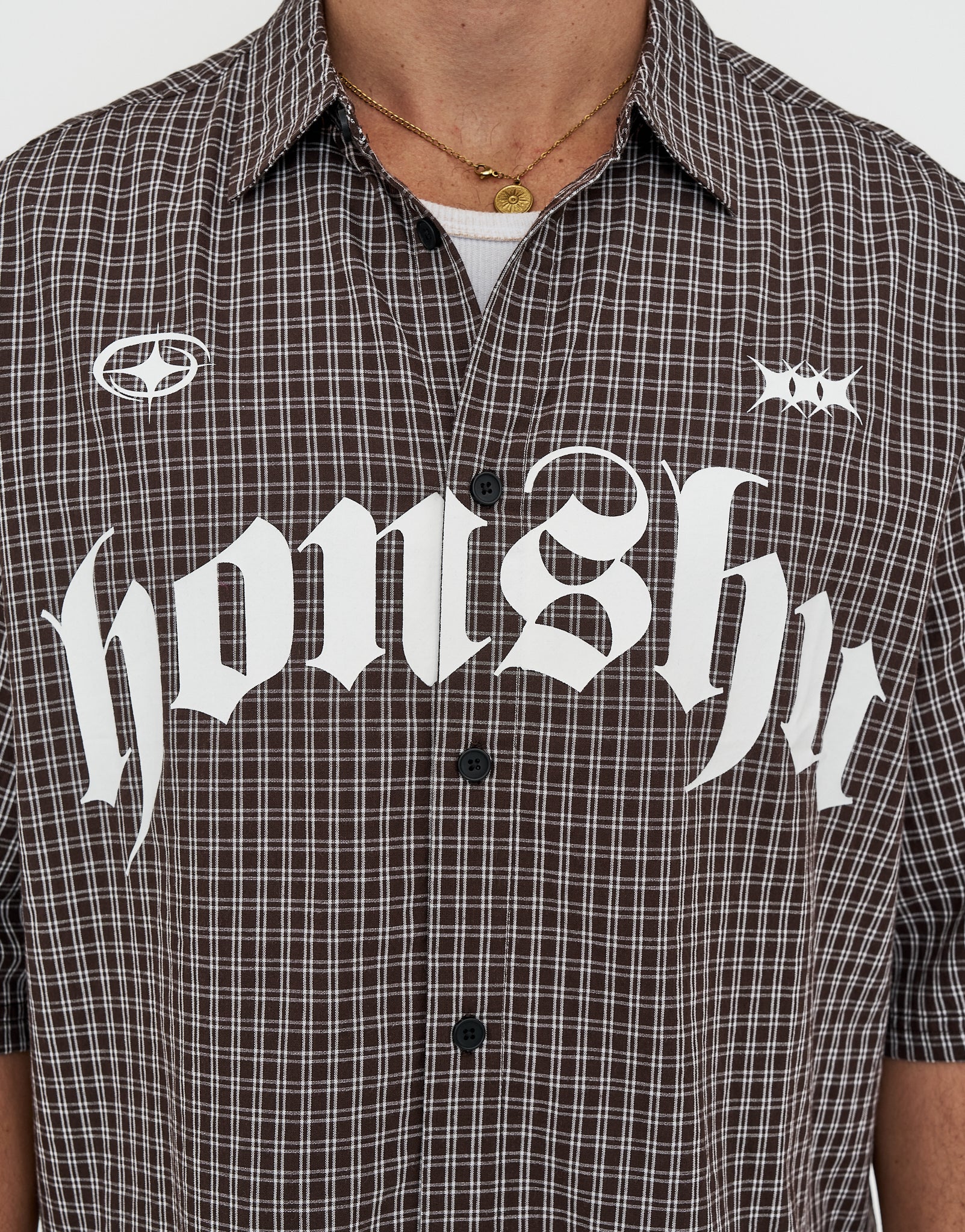 Honshu Cropped Short Sleeve Shirt in Brown | Hallensteins NZ