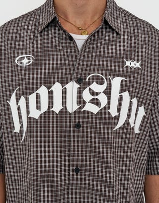 Honshu Cropped Short Sleeve Shirt in Brown Detail