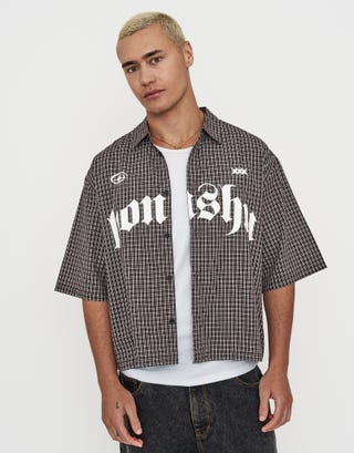 Honshu Cropped Short Sleeve Shirt in Brown Detail2