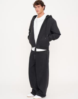 Heavy Fleece Lined Hooded Canvas Jacket in Black Detail3