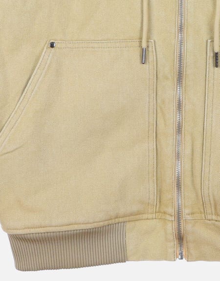 Heavy Fleece Lined Hooded Canvas Jacket in Tan Back