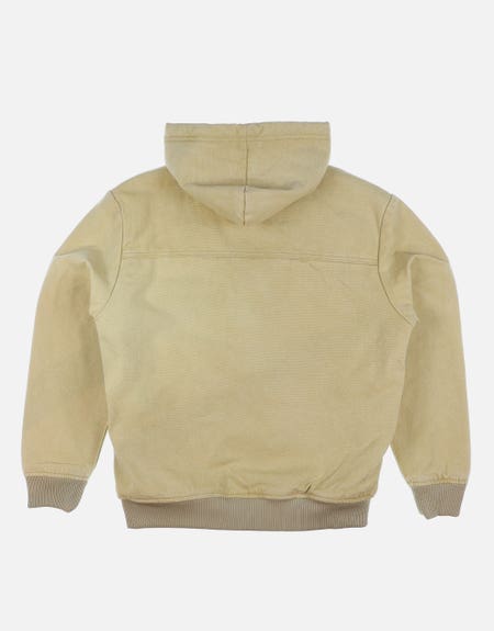 Heavy Fleece Lined Hooded Canvas Jacket in Tan Detail