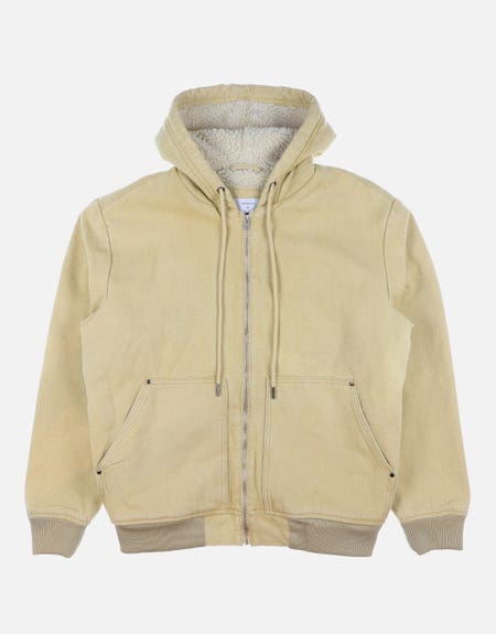 Heavy Fleece Lined Hooded Canvas Jacket in Tan Full